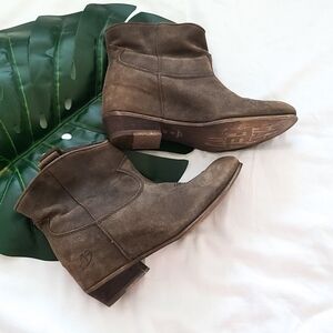 Brown leather slip on booties